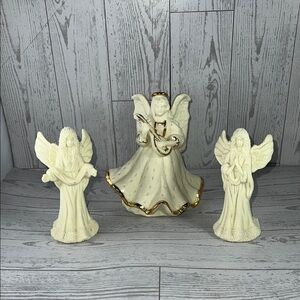 Charming Cream and Gold Angel Figurine Bells Trio